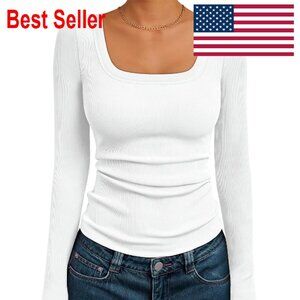 Long Sleeve Ribbed Knit Crop Top Square Neck Slim Fit Y2K Chic
